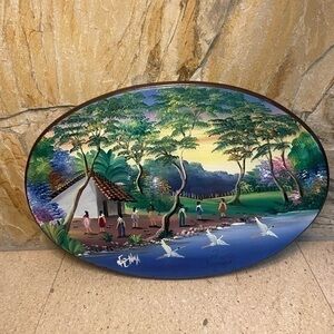 Vintage painting of a sunset near the water in Nicaragua signed by artist